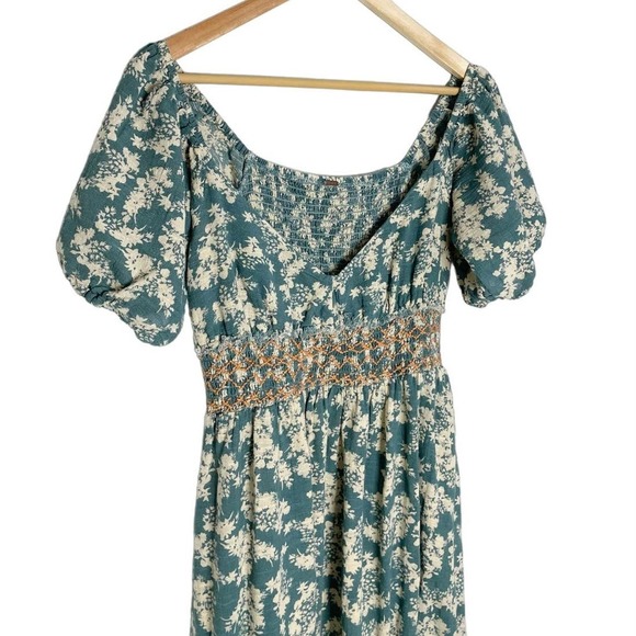 Free People Ellie Floral Print Gauze Midi Dress In Soft Seafoam Small - Picture 3 of 7